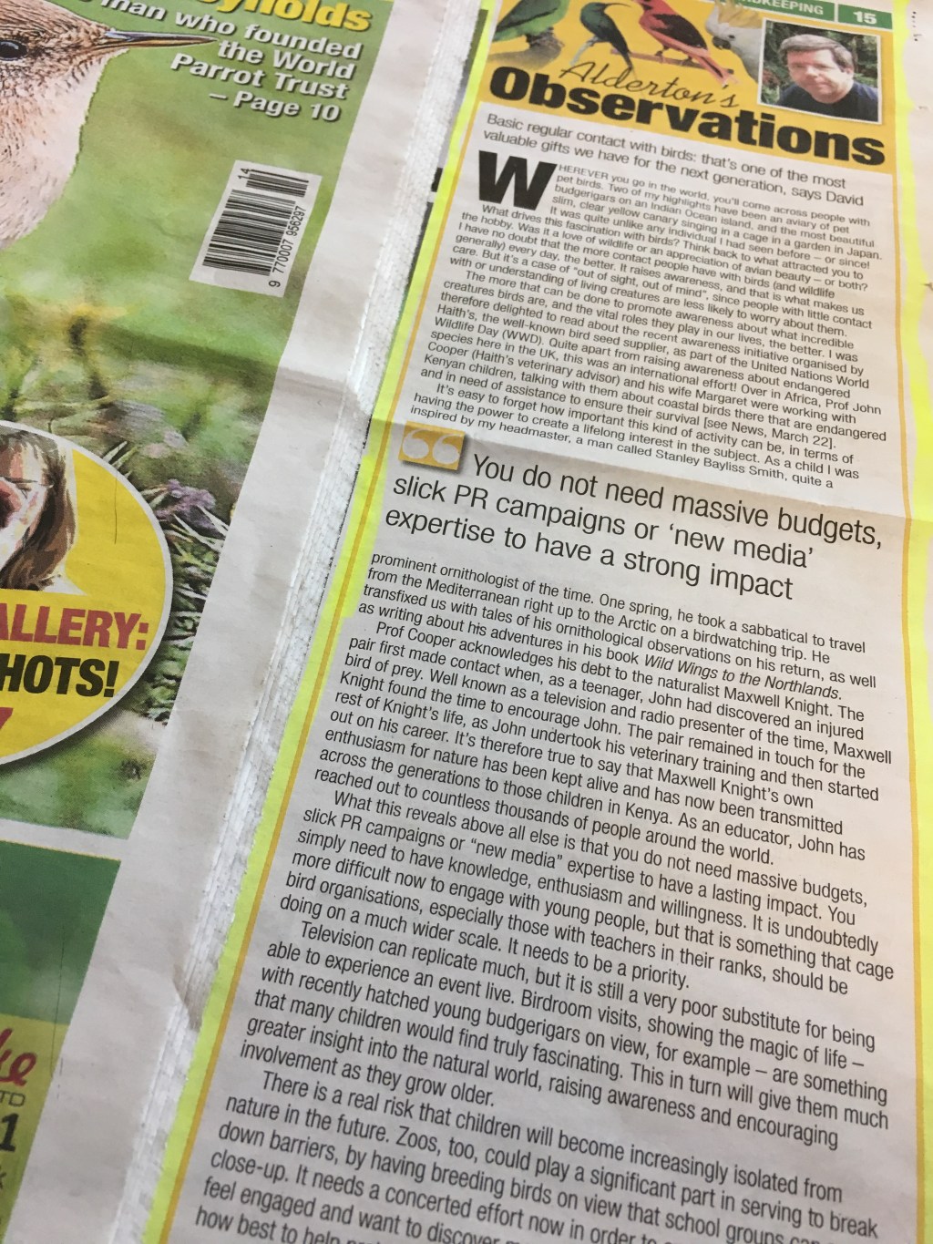 A lovely piece in this week’s Cage & Aviary Birds from David Alderton about passing on what we know to the next generation…