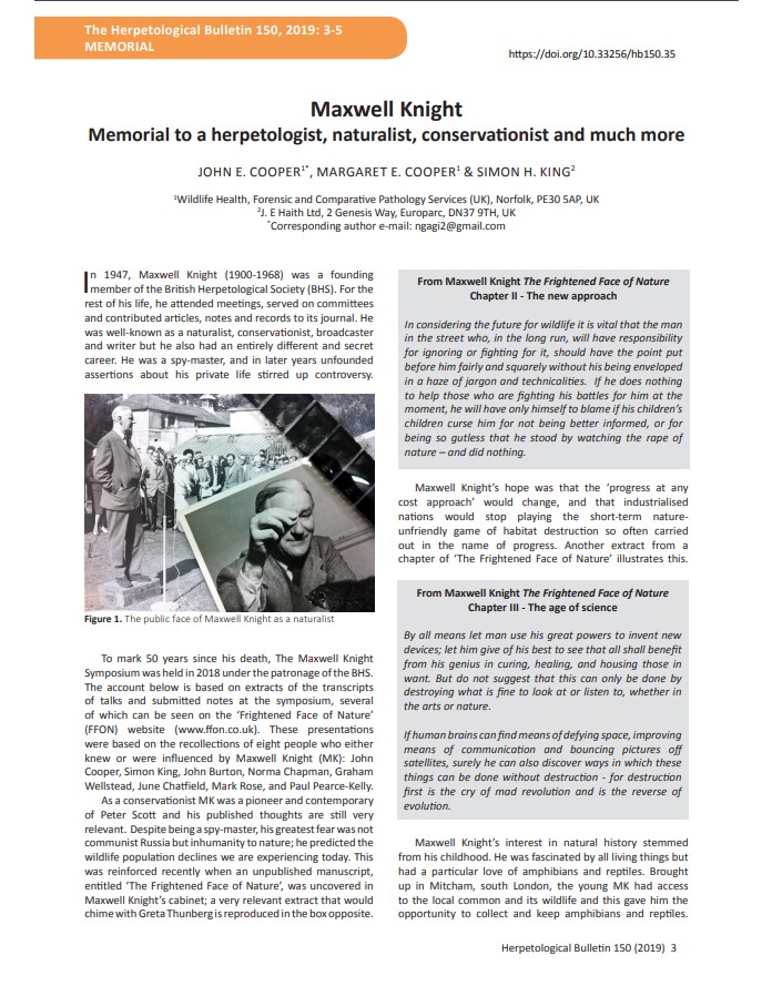 Maxwell Knight memorial BHS